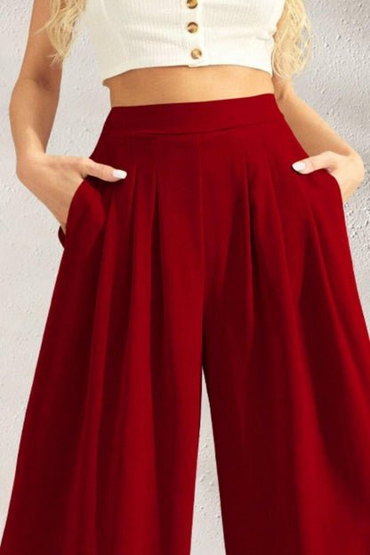 Pocketed High Waist Wide Leg Pants - Love Salve