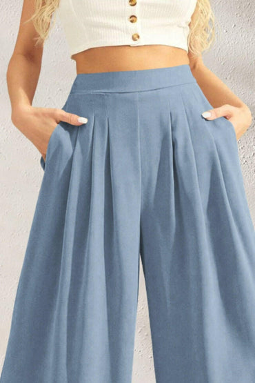 Pocketed High Waist Wide Leg Pants - Love Salve