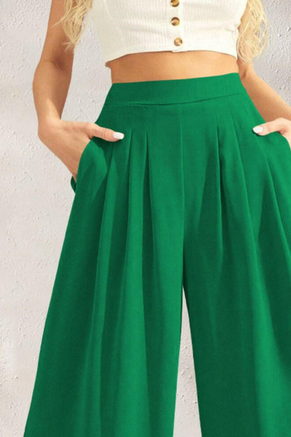 Pocketed High Waist Wide Leg Pants - Love Salve