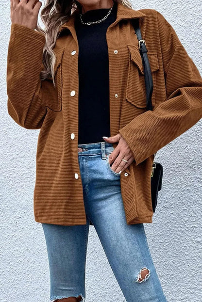 Pocketed Snap Down Long Sleeve Jacket - Love Salve 