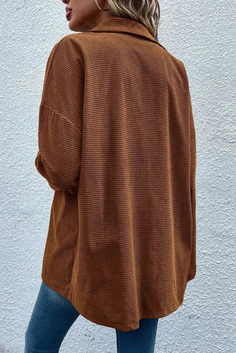 Pocketed Snap Down Long Sleeve Jacket - Love Salve 