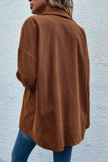 Pocketed Snap Down Long Sleeve Jacket - Love Salve 