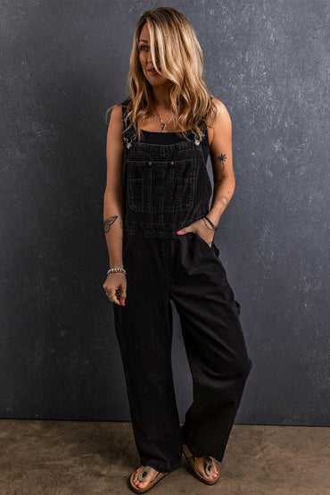 Pocketed Straight Denim Overalls - Love Salve