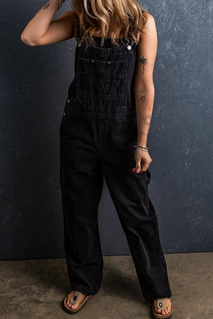 Pocketed Straight Denim Overalls - Love Salve