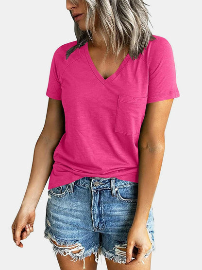 V-Neck Short Sleeve Tee with Handy PocketsV-Neck Short Sleeve Tee with Handy Pockets
 Upgrade your wardrobe with the V-Neck Short Sleeve Tee that combines style and functionality seamlessly.
 Main Features:
Love Salve -Neck Short Sleeve Teejust arrived