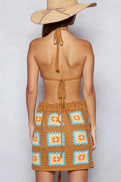 POL Crochet Halter Neck Cami and Skirt Sweater Set - Love Salve