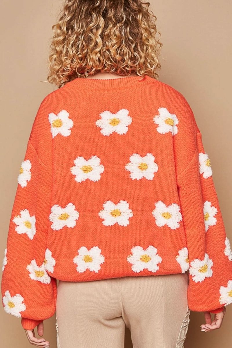 POL Daisy Pattern Drop Shoulder Sweater - Love Salve 