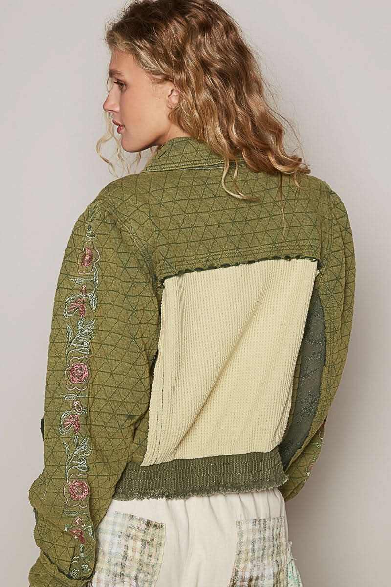 POL Embroidered Sleeve Raw Edge Quilted Jacket - Love Salve 