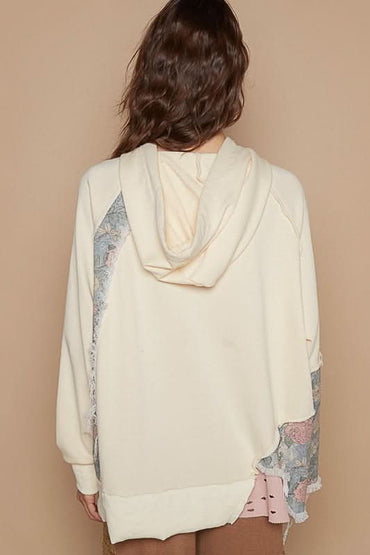 POL Floral Patchwork Distressed Drawstring Hoodie - Love Salve 