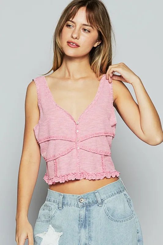 POL Lace Detail V-Neck Cropped Tank for Trendy Style - Love Salve 