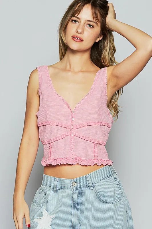 POL Lace Detail V-Neck Cropped Tank for Trendy Style - Love Salve 