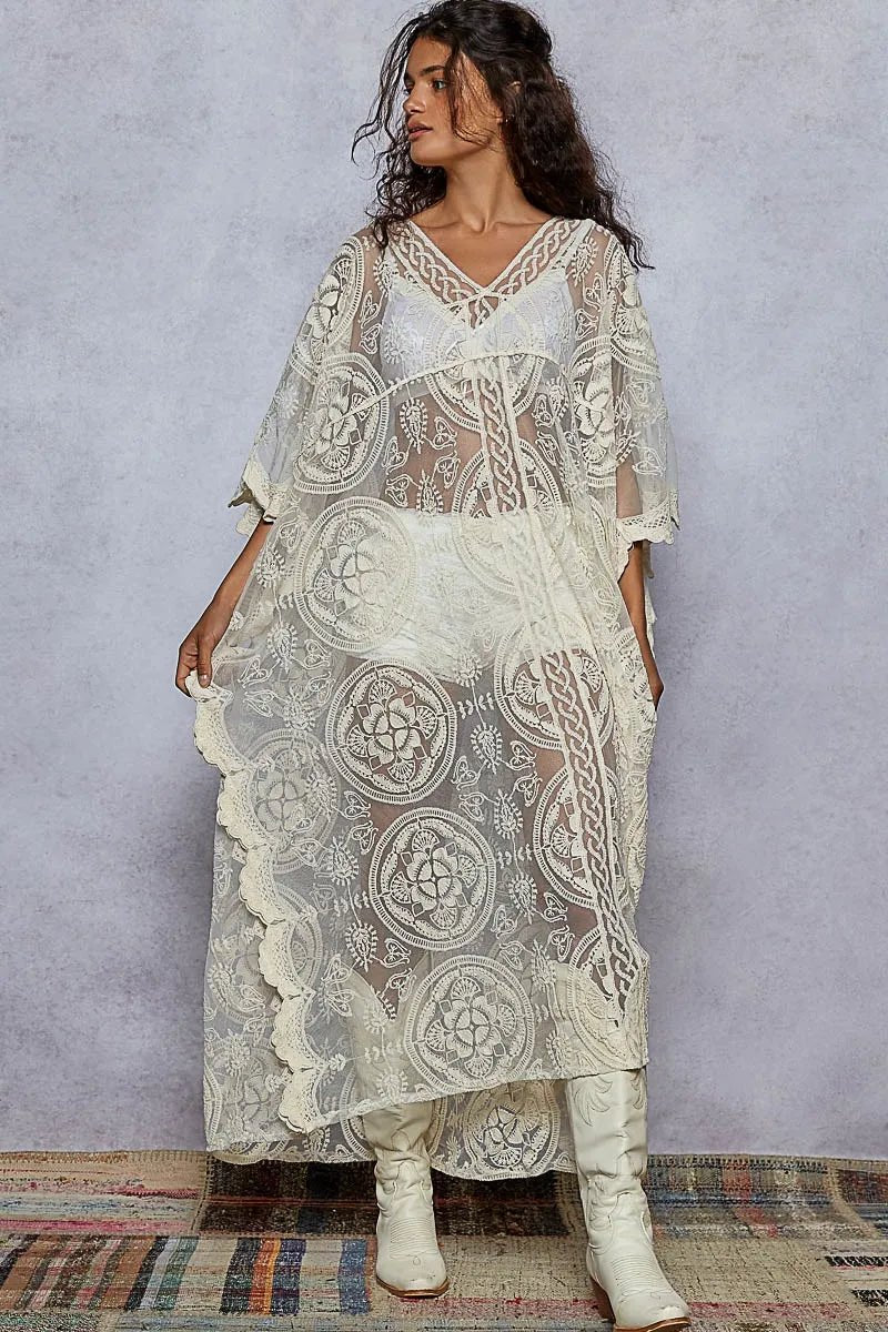 POL Lace Embroidered Beach Cover Up Kaftan - Love Salve