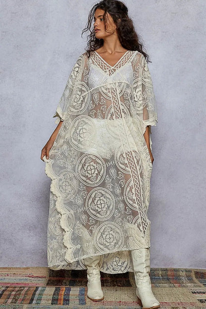 POL Lace Embroidered Beach Cover Up Kaftan - Love Salve