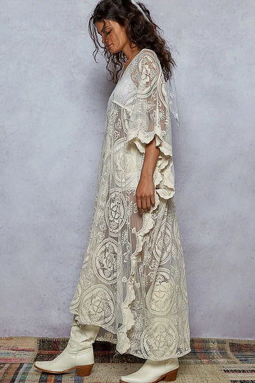 POL Lace Embroidered Beach Cover Up Kaftan - Love Salve