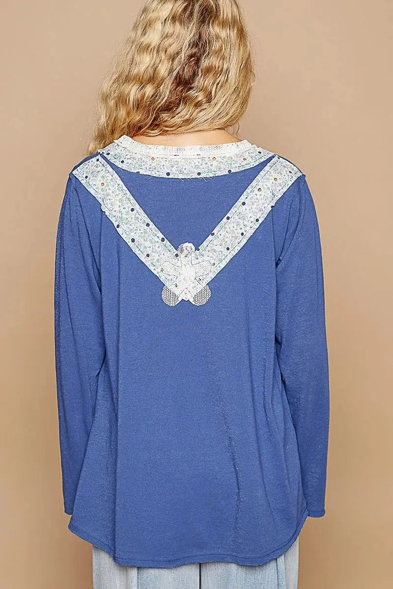 POL Lace Flower Patch Long Sleeve T-Shirt - Love Salve
