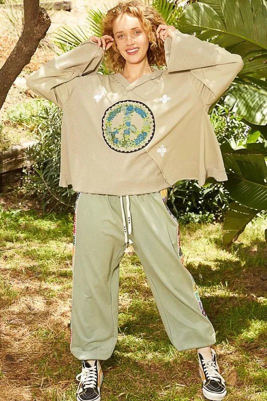 POL Peace Embroidered Exposed Seam Back Ruffle V-Neck Top - Love Salve 