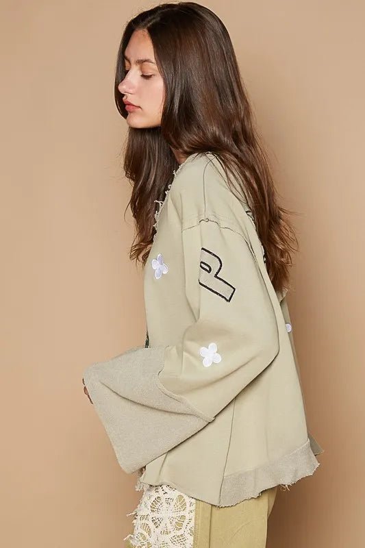 POL Peace Embroidered Exposed Seam Back Ruffle V-Neck Top - Love Salve 