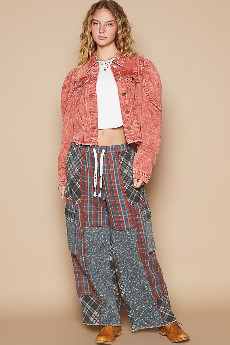 POL Raw Hem Button Up Cropped Denim Jacket for Women - Love Salve 