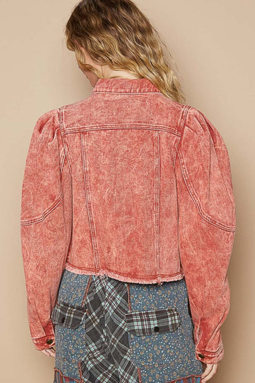 POL Raw Hem Button Up Cropped Denim Jacket for Women - Love Salve 