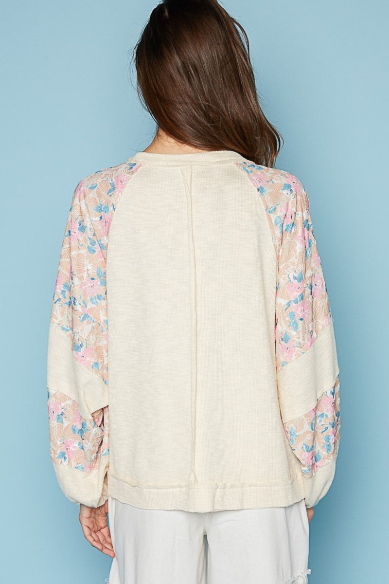POL Round Neck Balloon Floral Long Sleeve Top for Women - Love Salve 