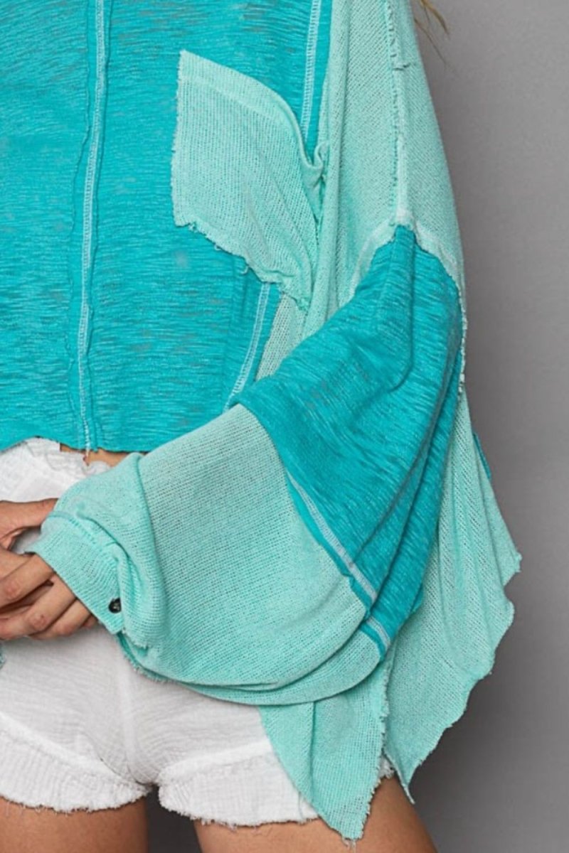 POL Round Neck Contrast High-Low Top for Stylish Comfort - Love Salve 