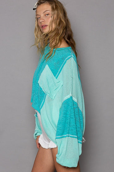POL Round Neck Contrast High-Low Top for Stylish Comfort - Love Salve 