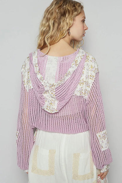 POL Vintage Washed Crochet Hoodie Jacket With Patchwork - Love Salve
