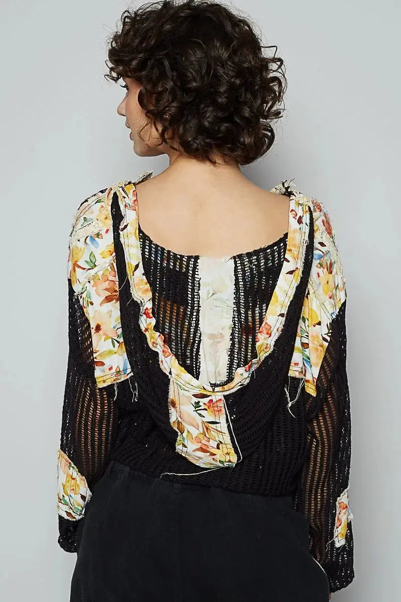 POL Vintage Washed Crochet Hoodie Jacket With Patchwork - Love Salve