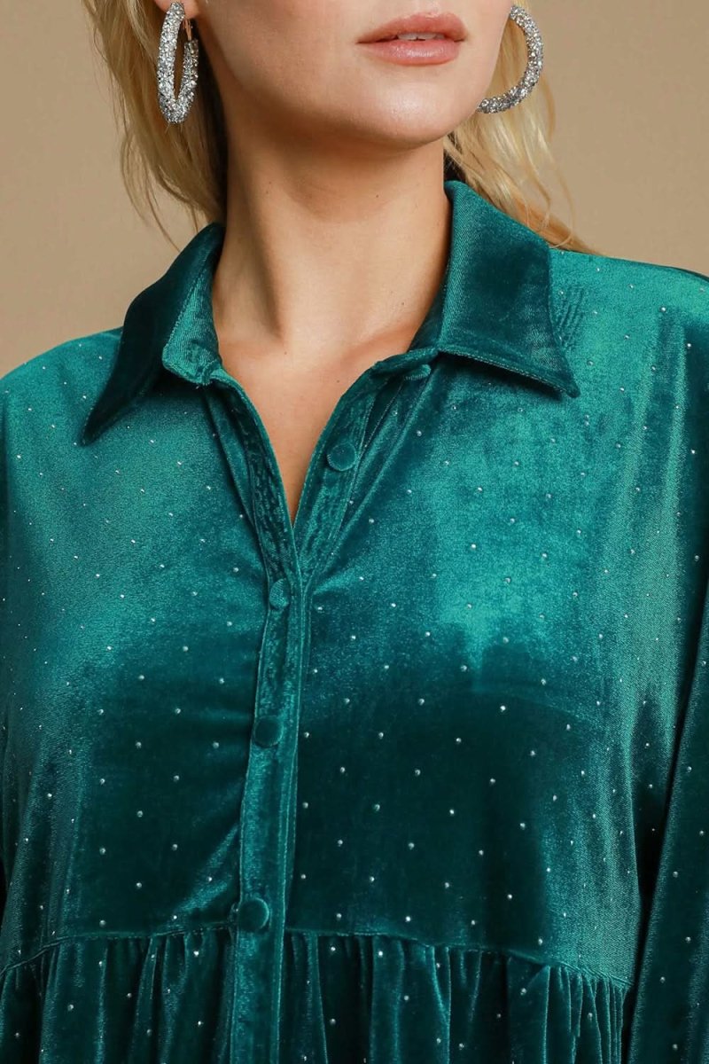 Polka Dot Button-Up Shirt with Collared Neckline by Umgee - Love Salve 