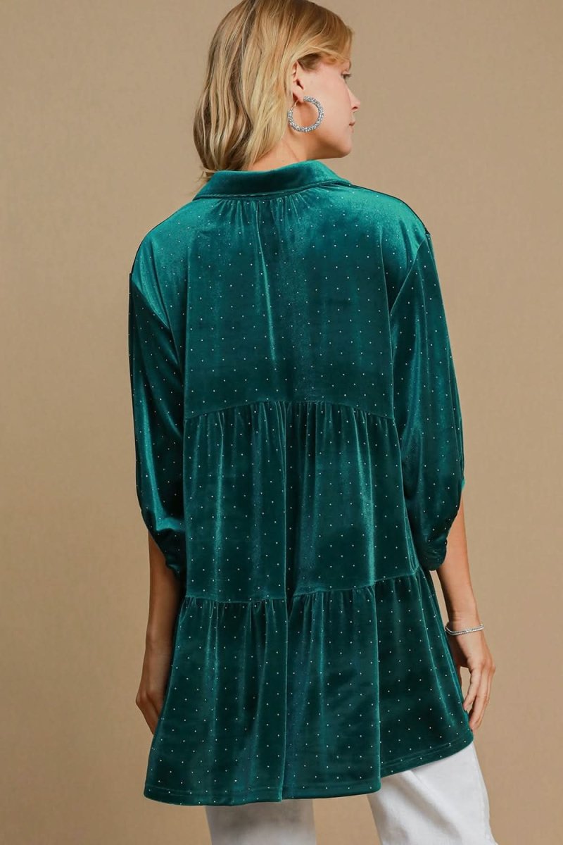Polka Dot Button-Up Shirt with Collared Neckline by Umgee - Love Salve 