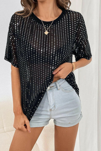 Polka Dot Round Neck Half Sleeve T-Shirt - Love Salve