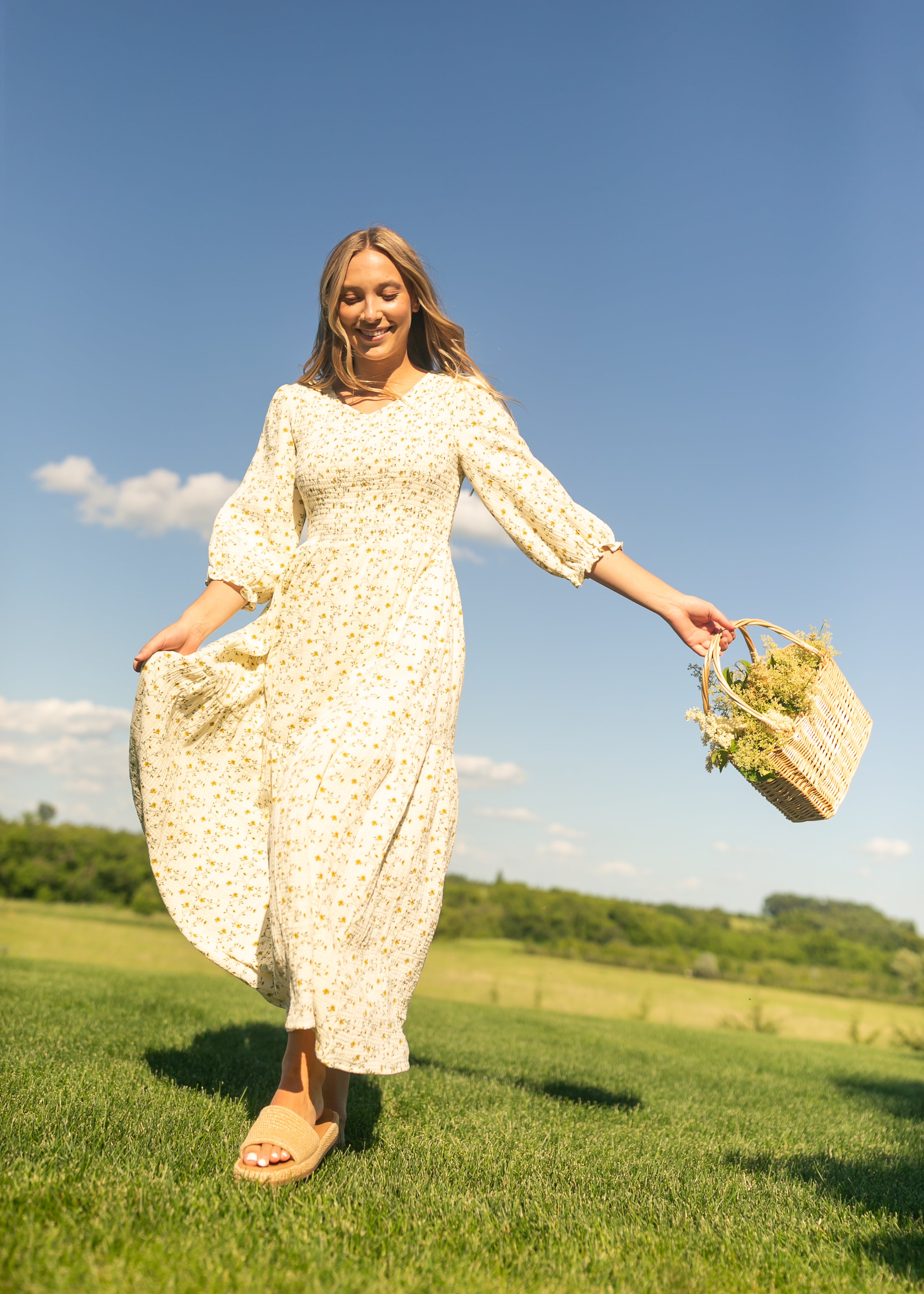 Flora Smocked Midi Dress Inherit Co.