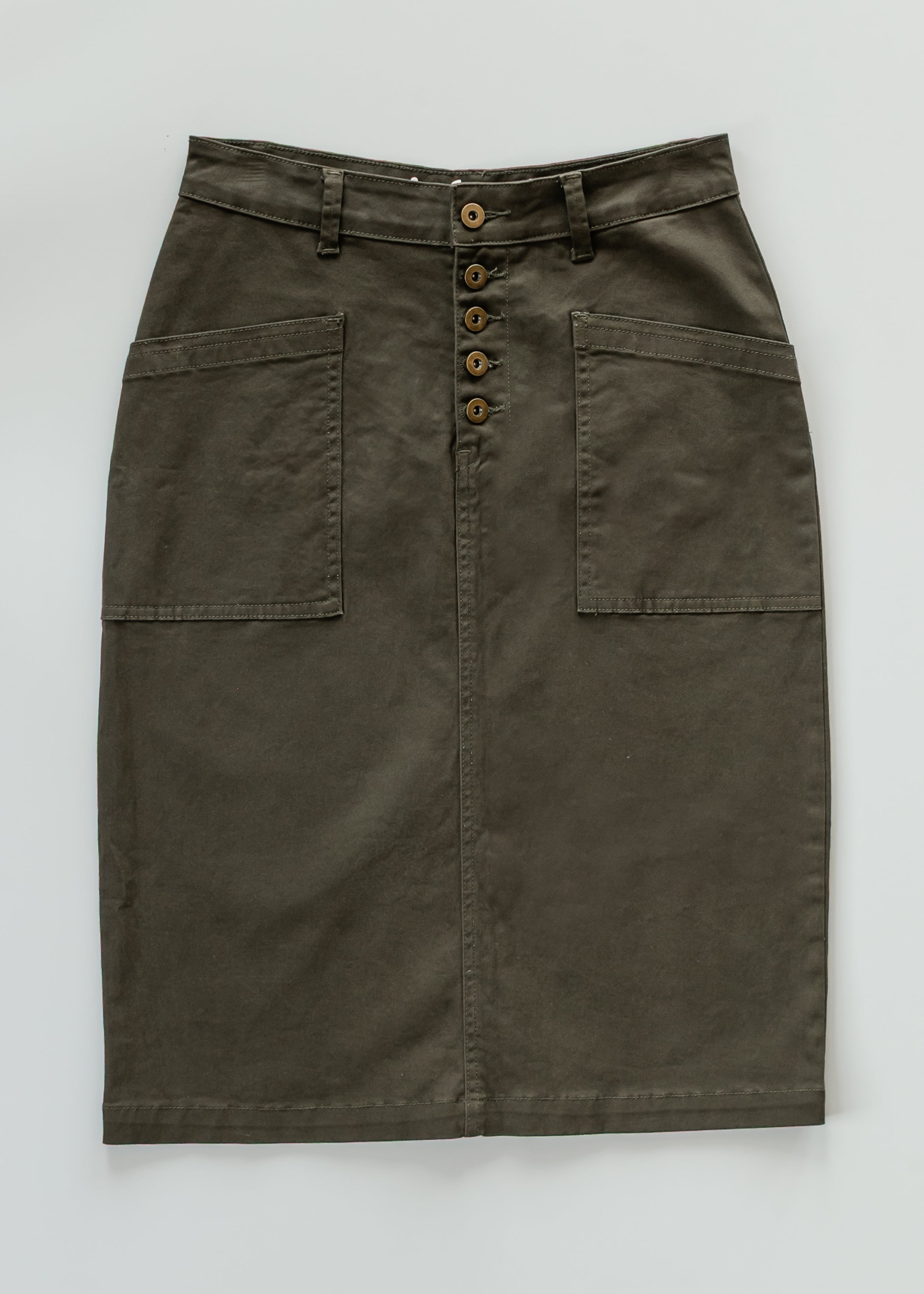 Kennedy Olive Midi Denim Skirt Inherit Co.