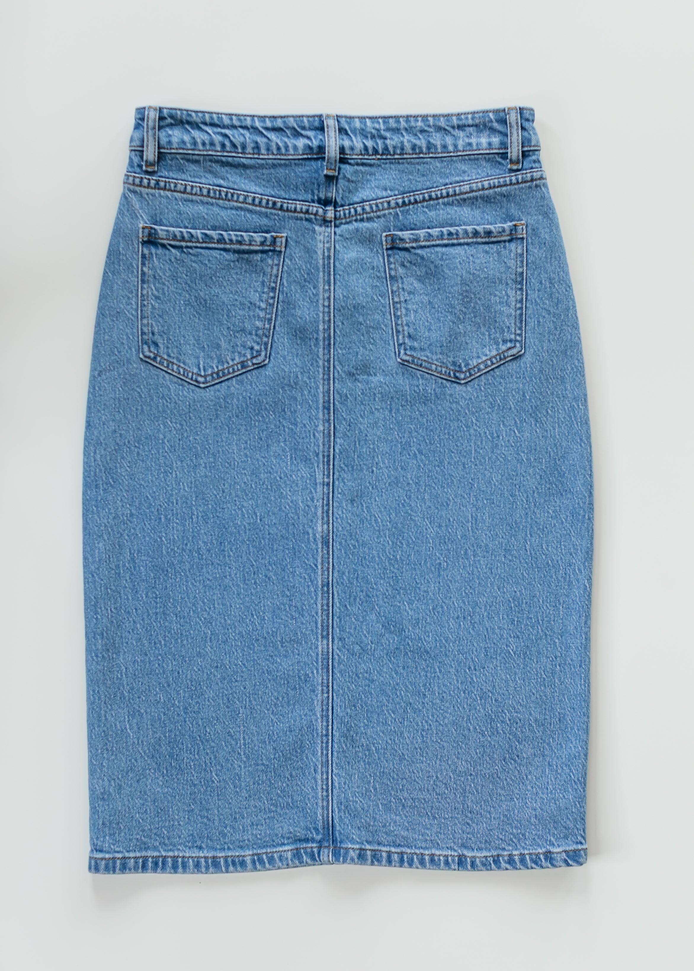 Remi Denim Classic Wash Midi Skirt Inherit Co.