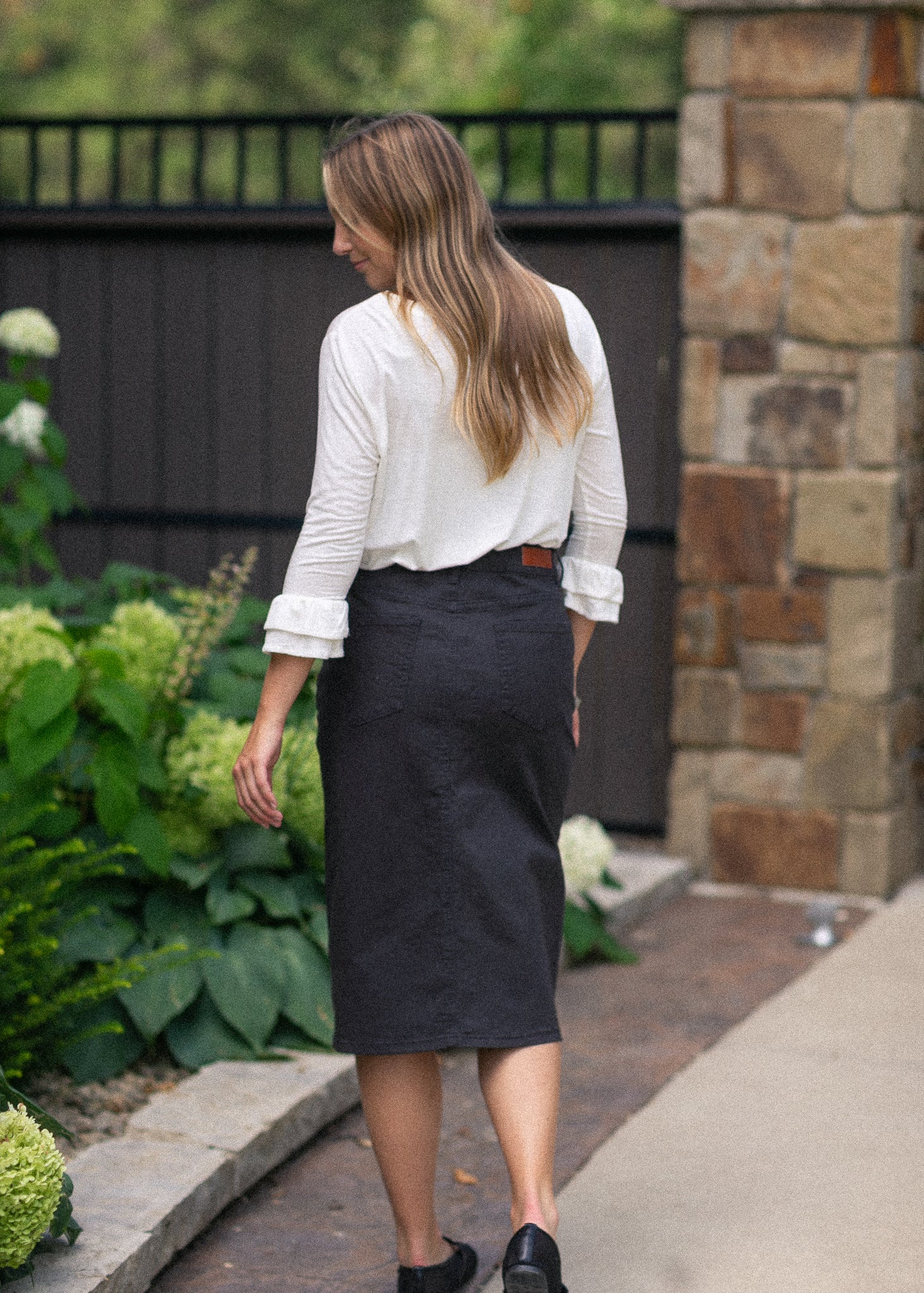 Remi Onyx Black Denim Midi Skirt Inherit Co.