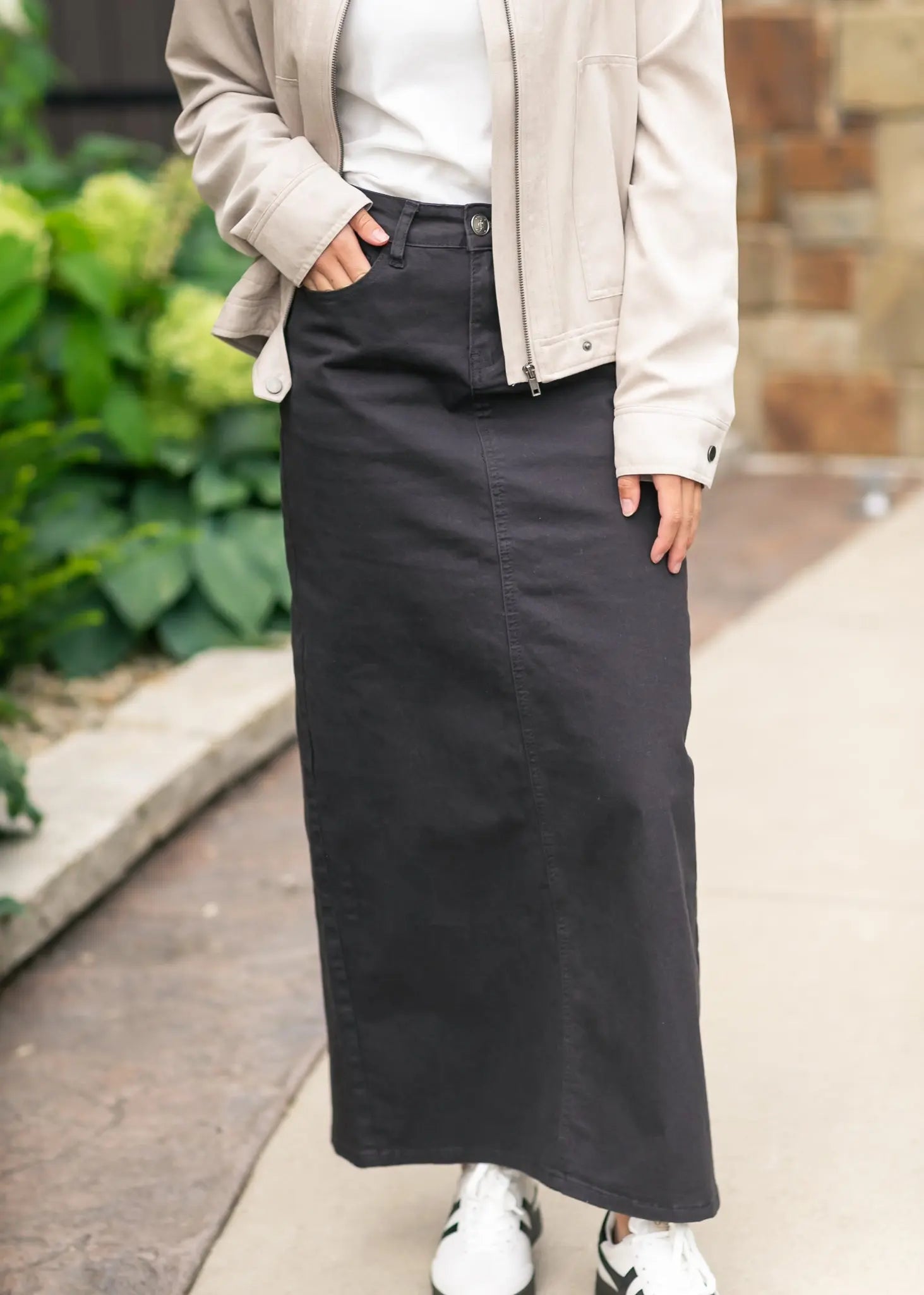 Stella Onyx Black Denim Maxi Skirt Inherit Co.
