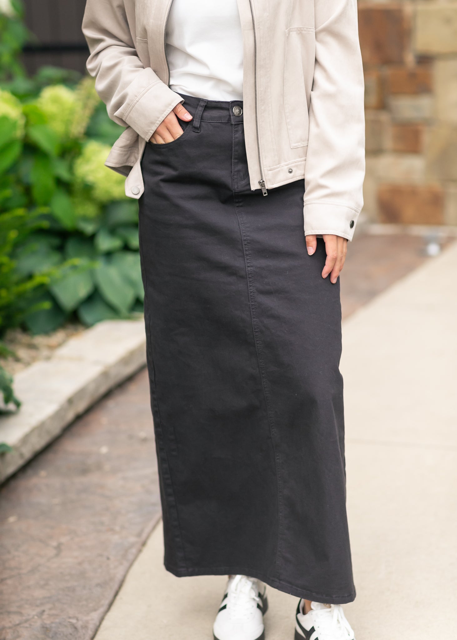 Stella Onyx Black Denim Maxi Skirt Inherit Co.