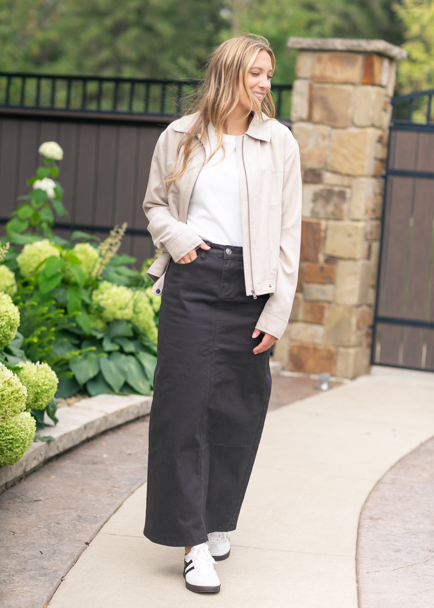 Stella Onyx Black Denim Maxi Skirt Inherit Co.