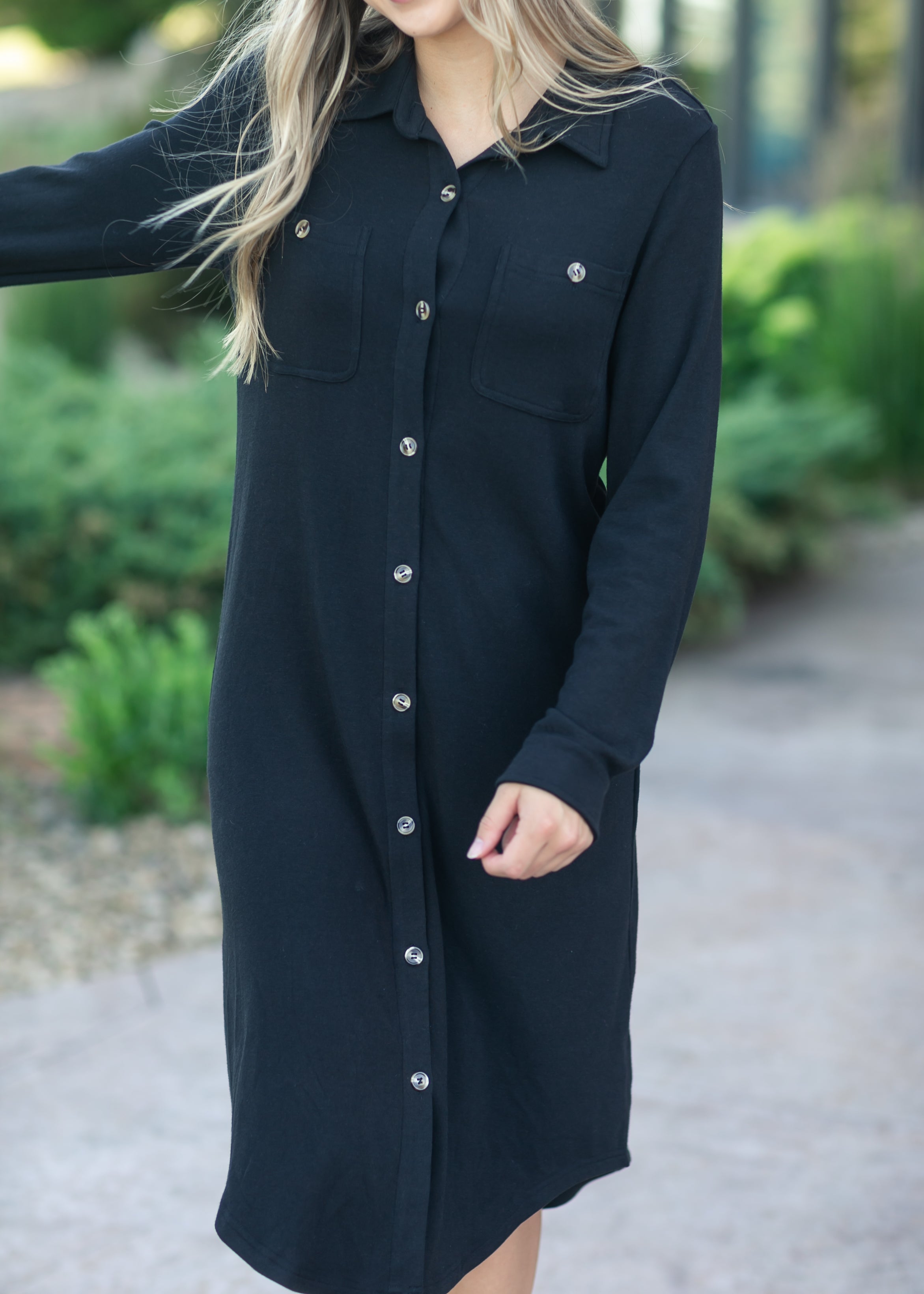 Teagan Black Ultra Soft Shirt Dress Inherit Co.