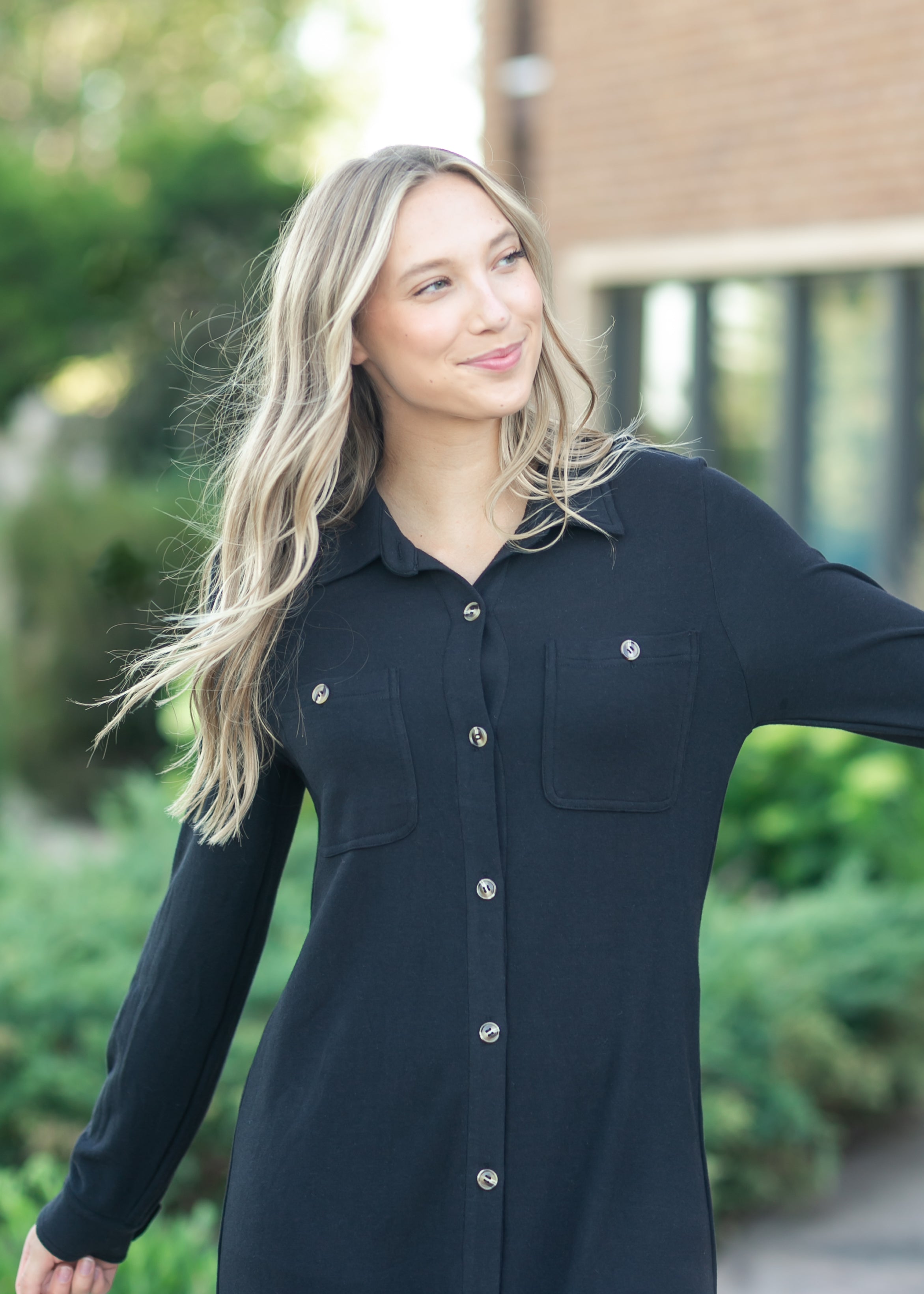Teagan Black Ultra Soft Shirt Dress Inherit Co.