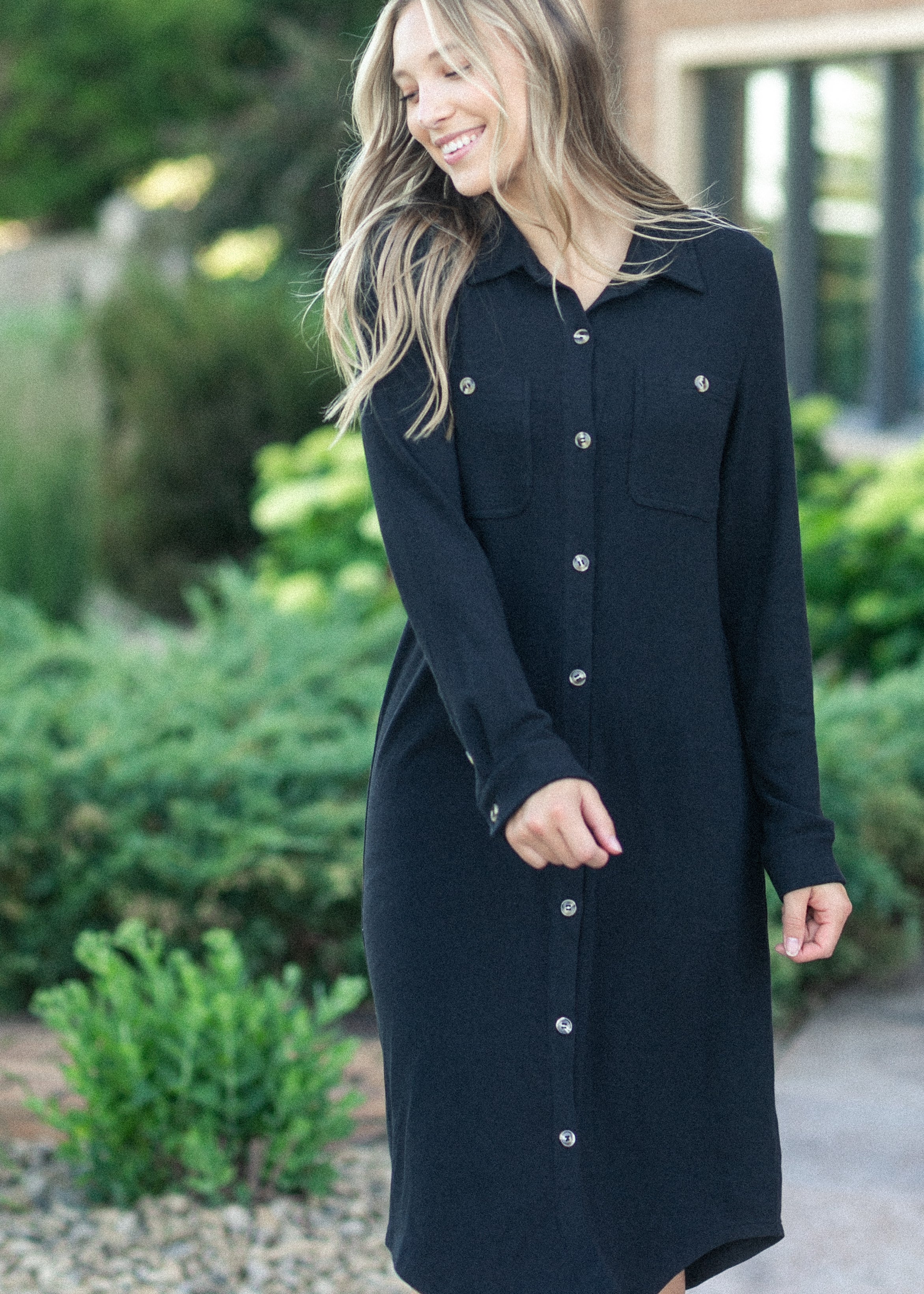 Teagan Black Ultra Soft Shirt Dress Inherit Co.