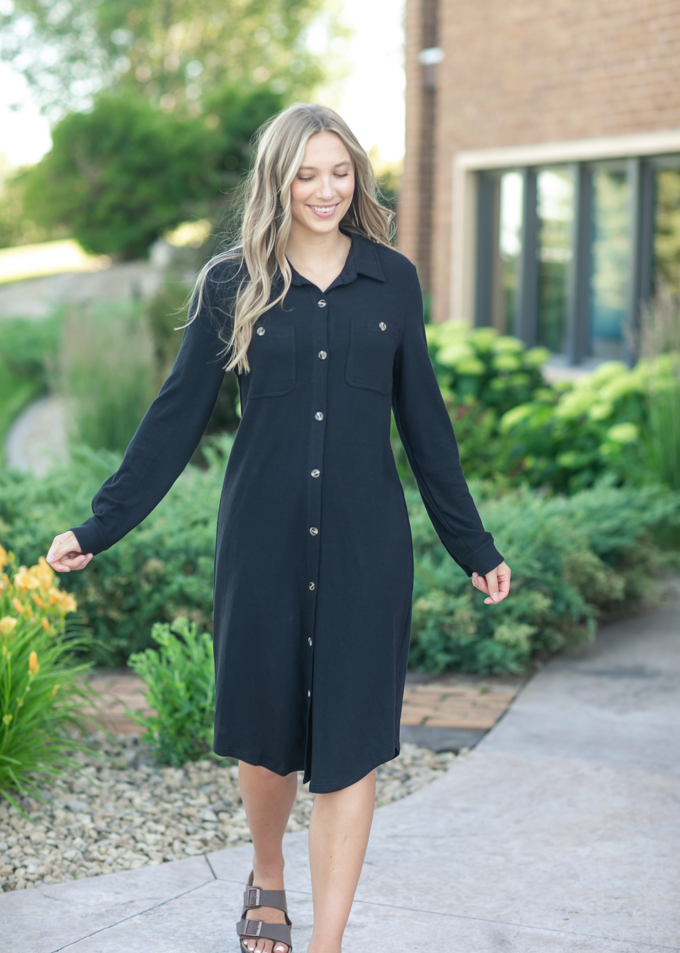 Teagan Black Ultra Soft Shirt Dress Inherit Co.