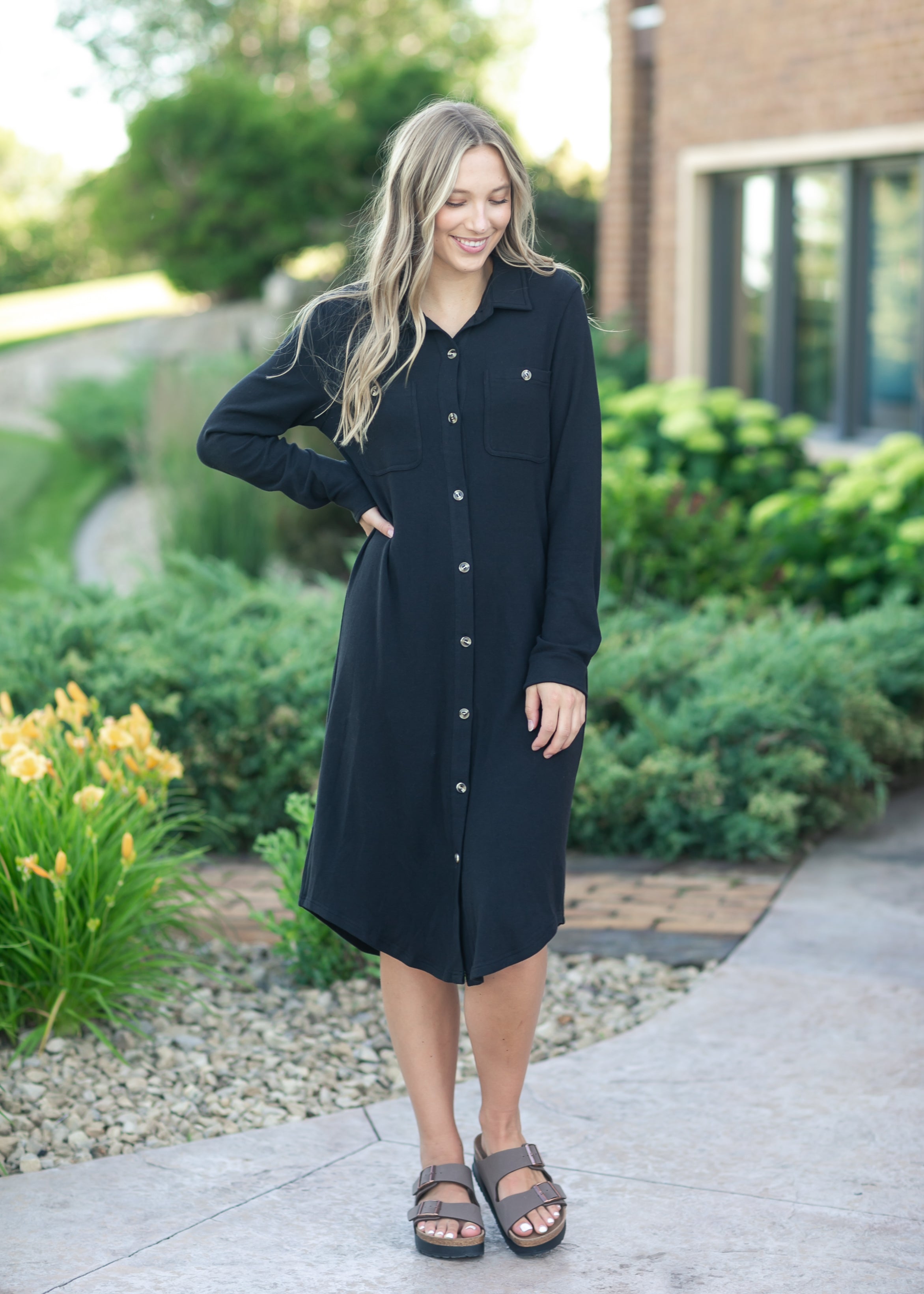 Teagan Black Ultra Soft Shirt Dress Inherit Co.
