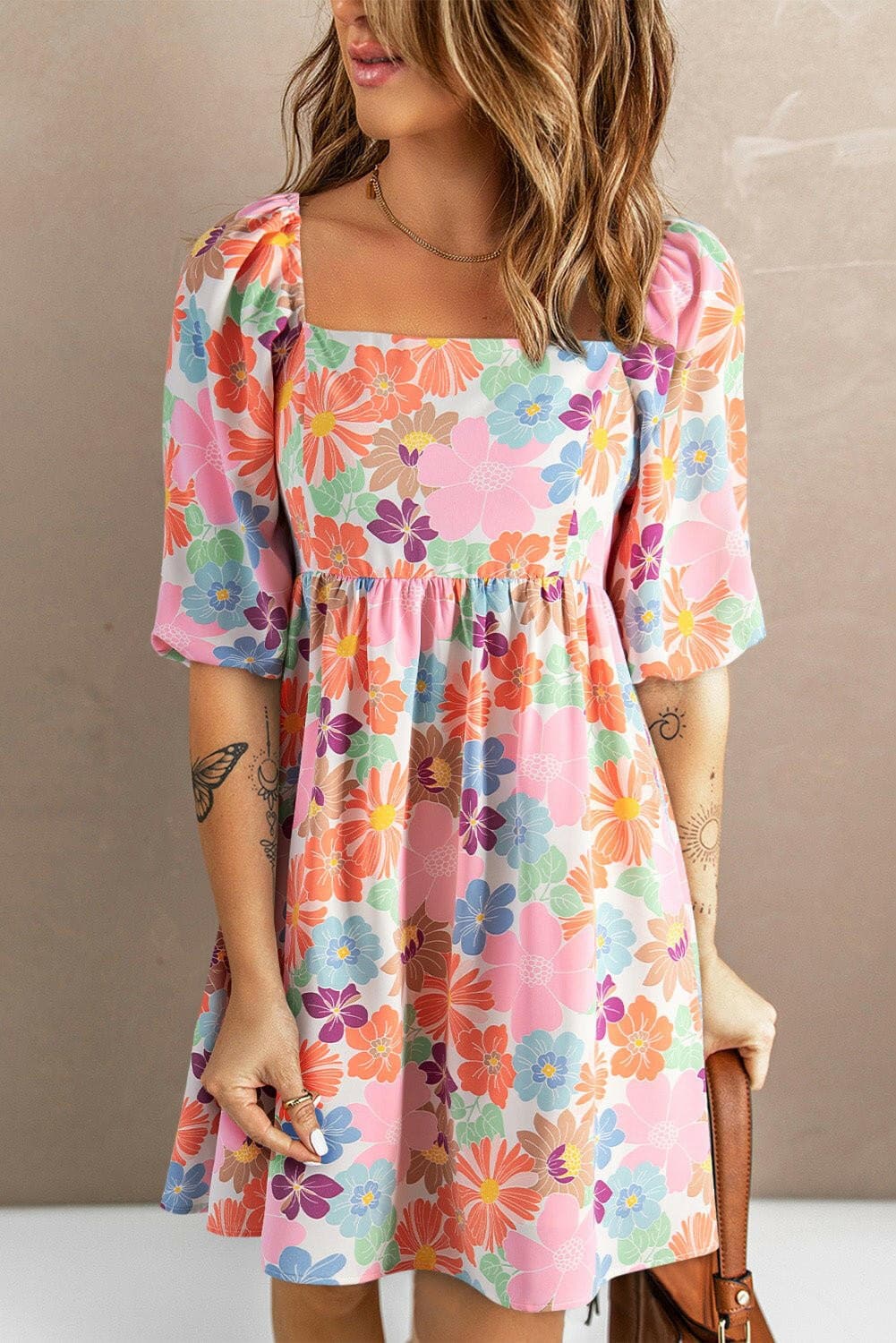 Printed Half Sleeve Mini Dress - Love Salve