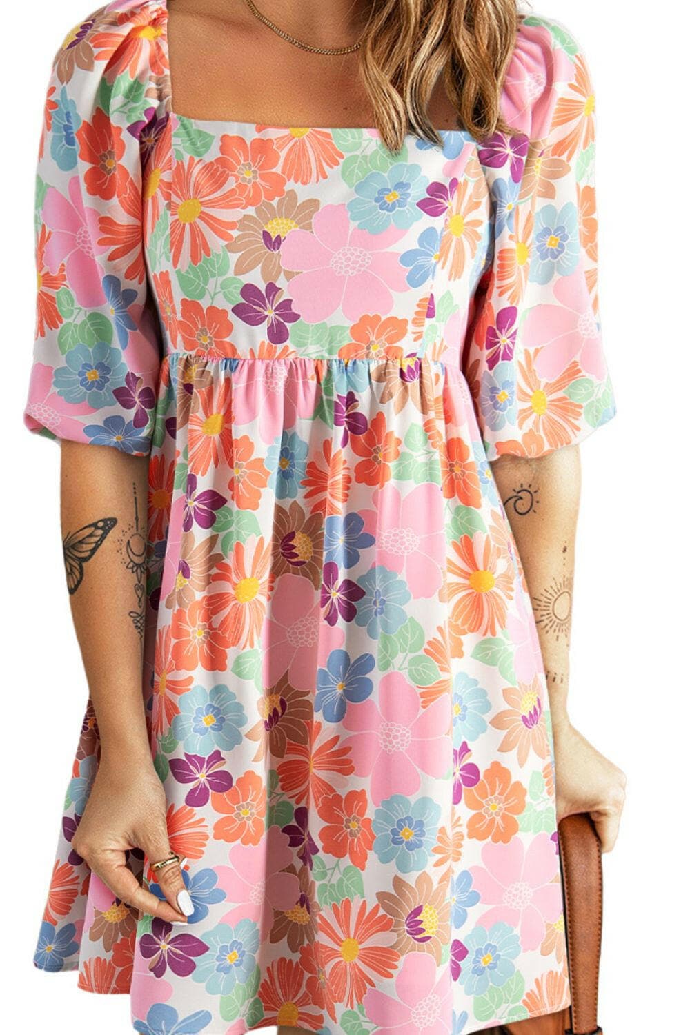 Printed Half Sleeve Mini Dress - Love Salve