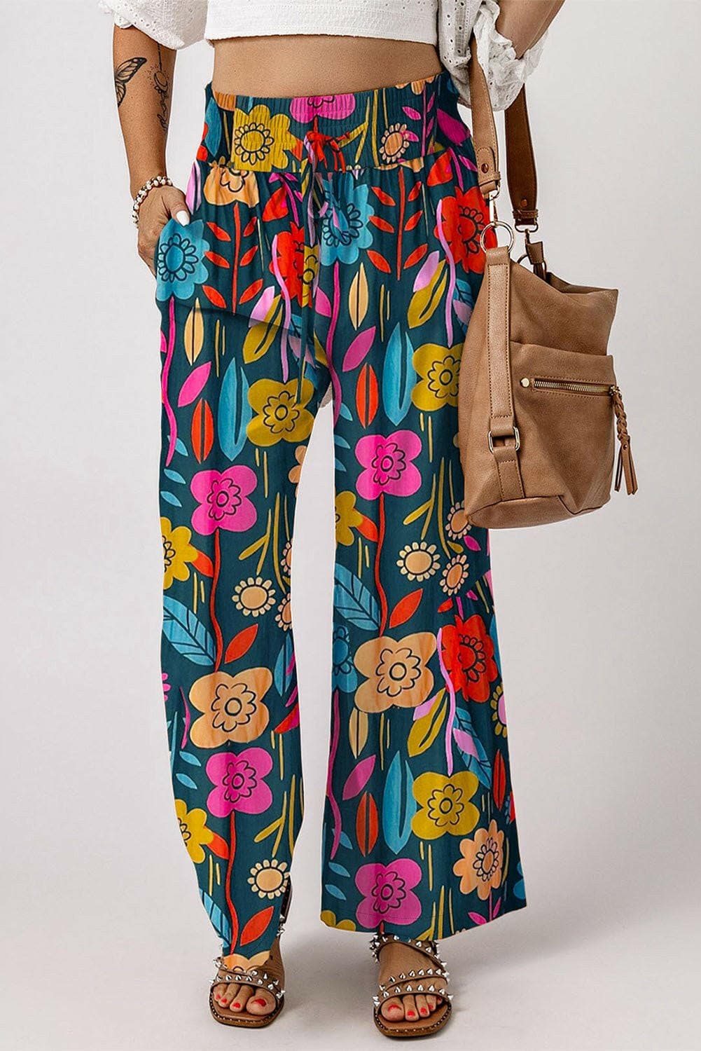 Printed High Waist Wide Leg Pants - Love Salve