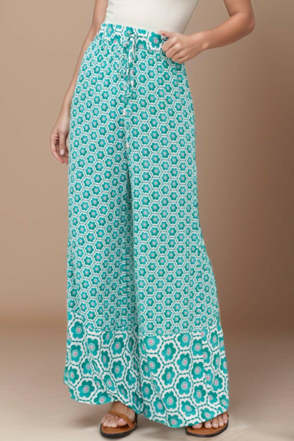 Printed High Waist Wide Leg Pants - Love Salve