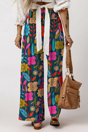 Printed High Waist Wide Leg Pants - Love Salve