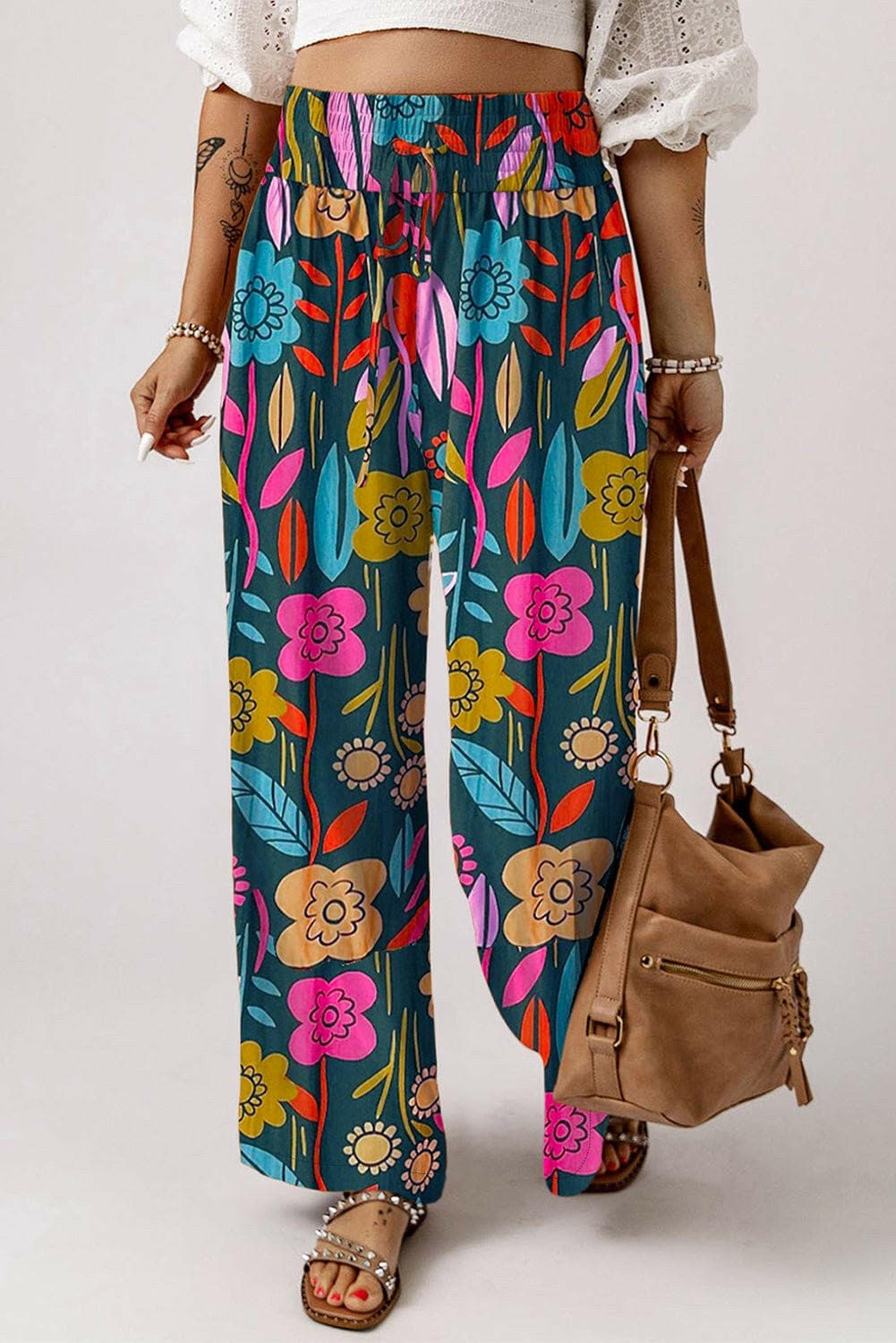 Printed High Waist Wide Leg Pants - Love Salve