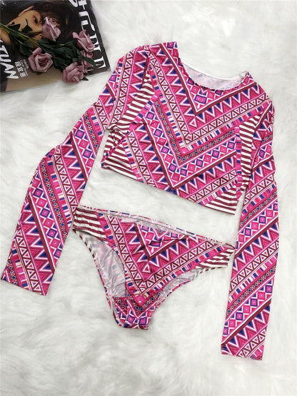 Printed Long Sleeve Top and Brief Swim Set - Love Salve